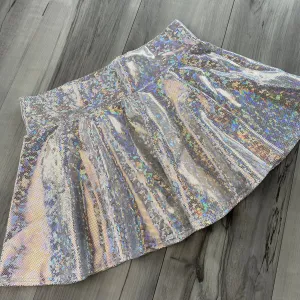 SALE - LARGE - 13" Skater Skirt - Silver Holographic Shattered Glass