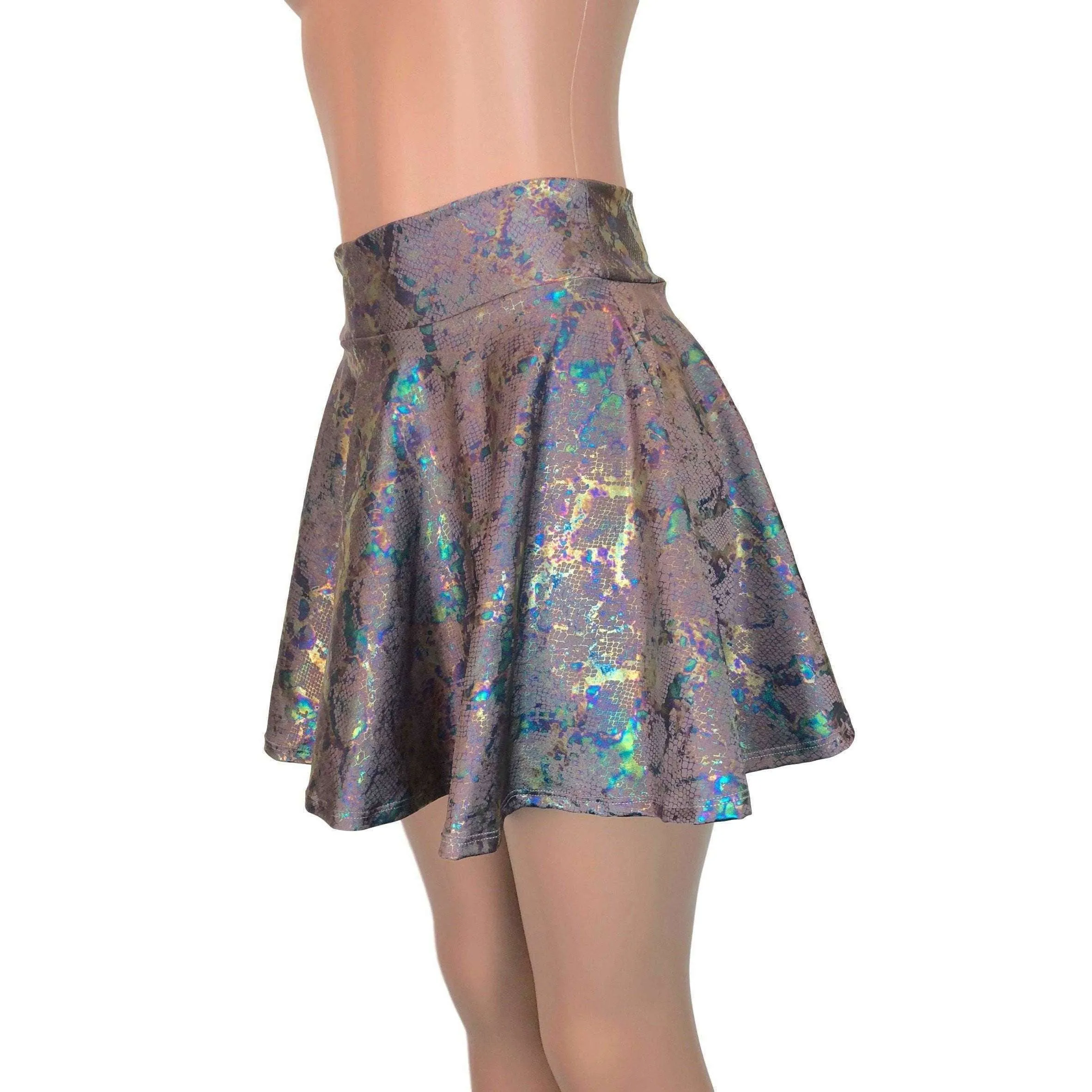 SALE - LARGE ONLY - Skater Skirt - Mauve Snakeskin Holographic