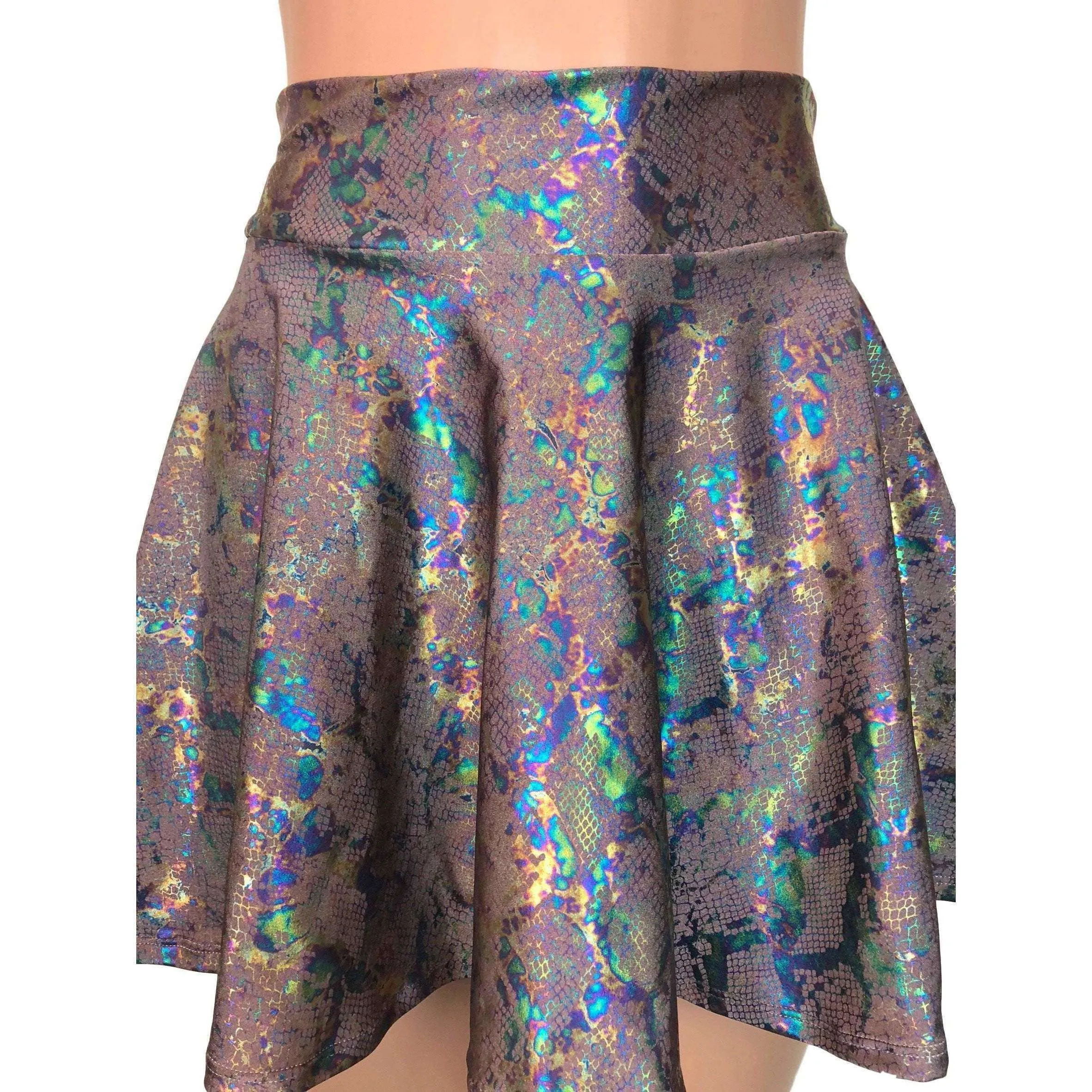 SALE - LARGE ONLY - Skater Skirt - Mauve Snakeskin Holographic