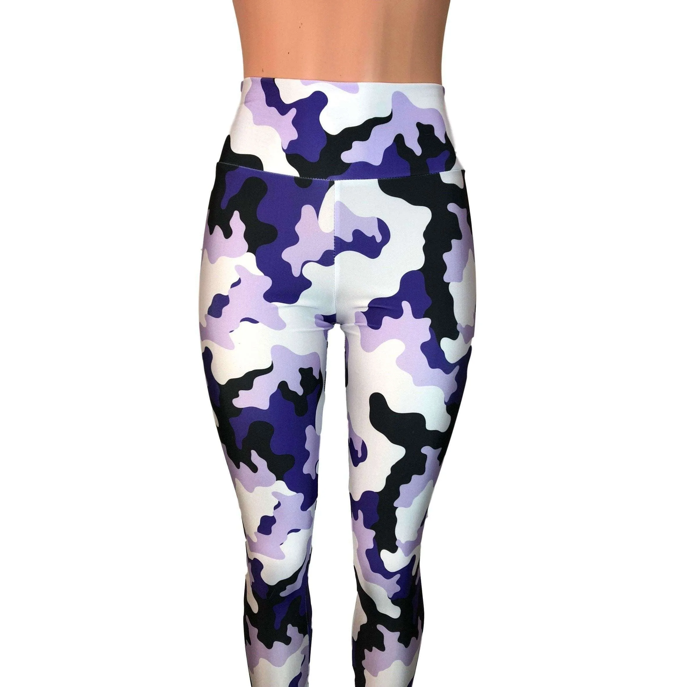 SALE - Purple, White & Black Camo Camouflage High Waist Leggings Pants