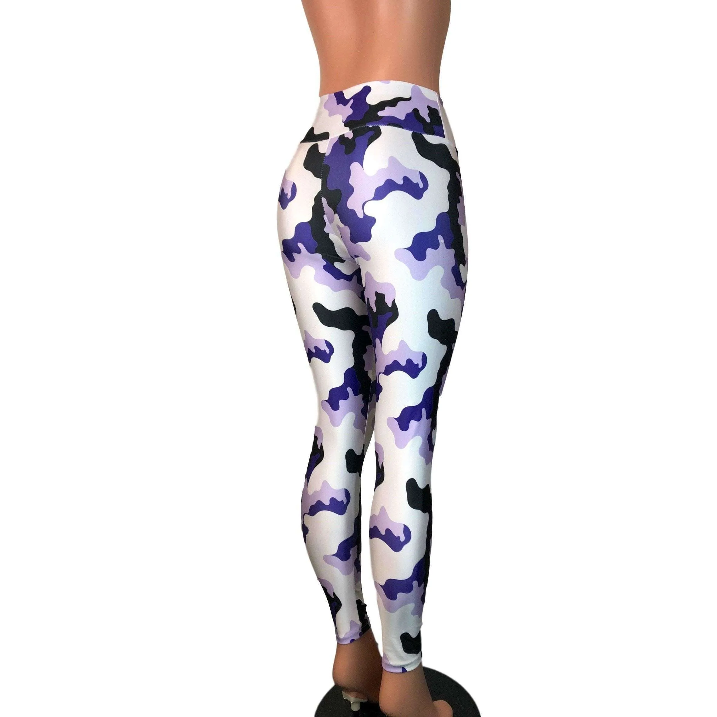 SALE - Purple, White & Black Camo Camouflage High Waist Leggings Pants