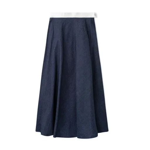 Signature Summer Circle Midi Skirt - Blue Denim Leather Edition