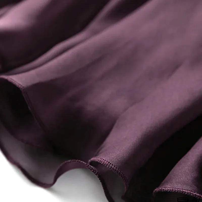 Silk Purple Skirt - Ankle-Length Pleated Office Lady Style