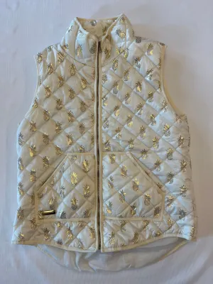 Simply Southern White & Gold Pineapple Puffer Vest Women size Large