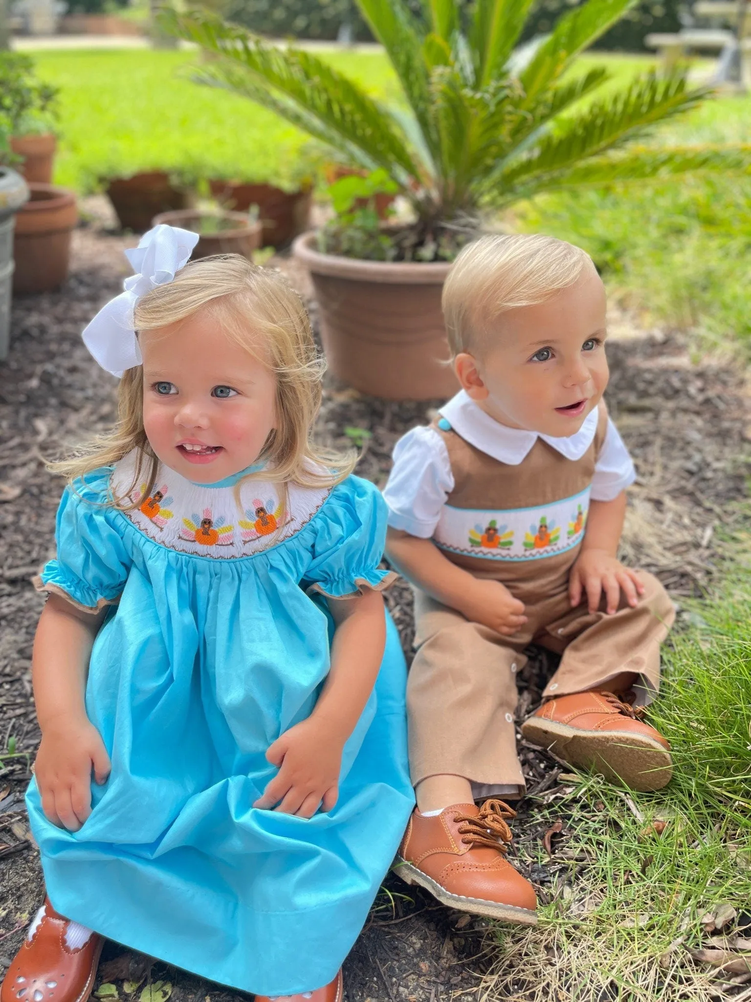 Smocked Turkey Dress in Blue