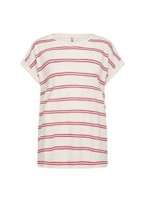 Soya Concept Stripe Cotton T-Shirt Berry Ivory