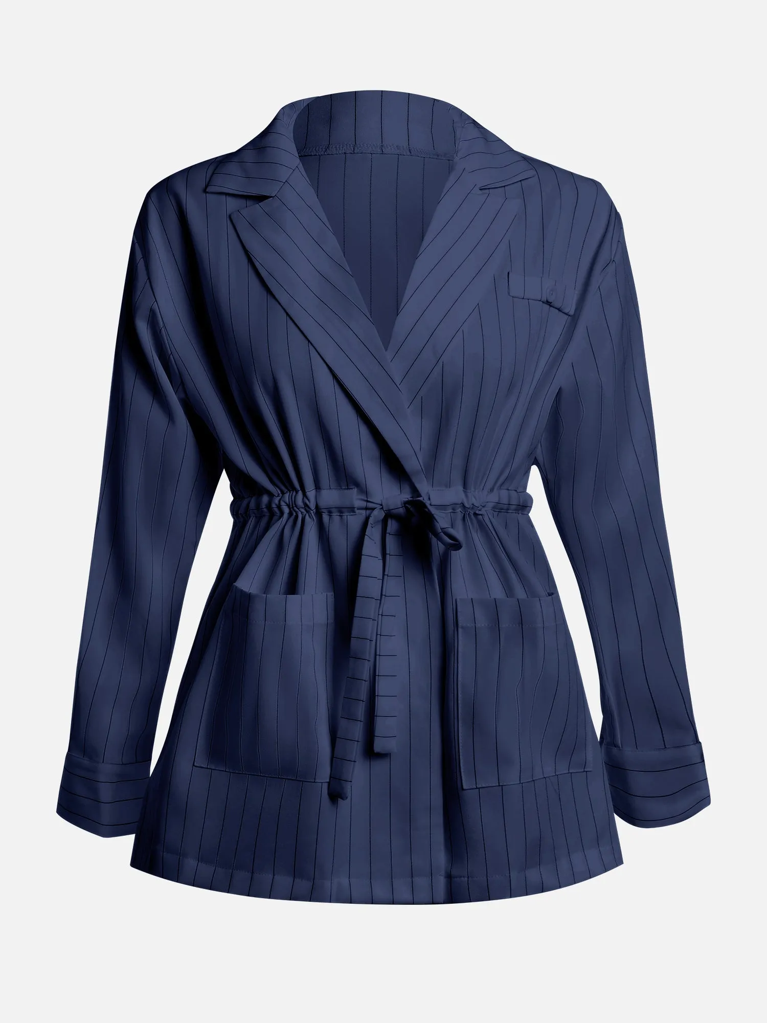 Stripe Drawstring Lapel Blazer And Pant Sets