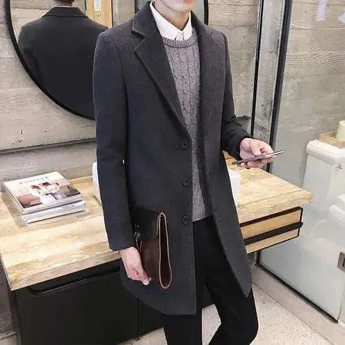 Test name change (10 colors) 2019 autumn and winter new men's woolen coat 5XL large size slim long trench coat, fashion slim wild men's jacket