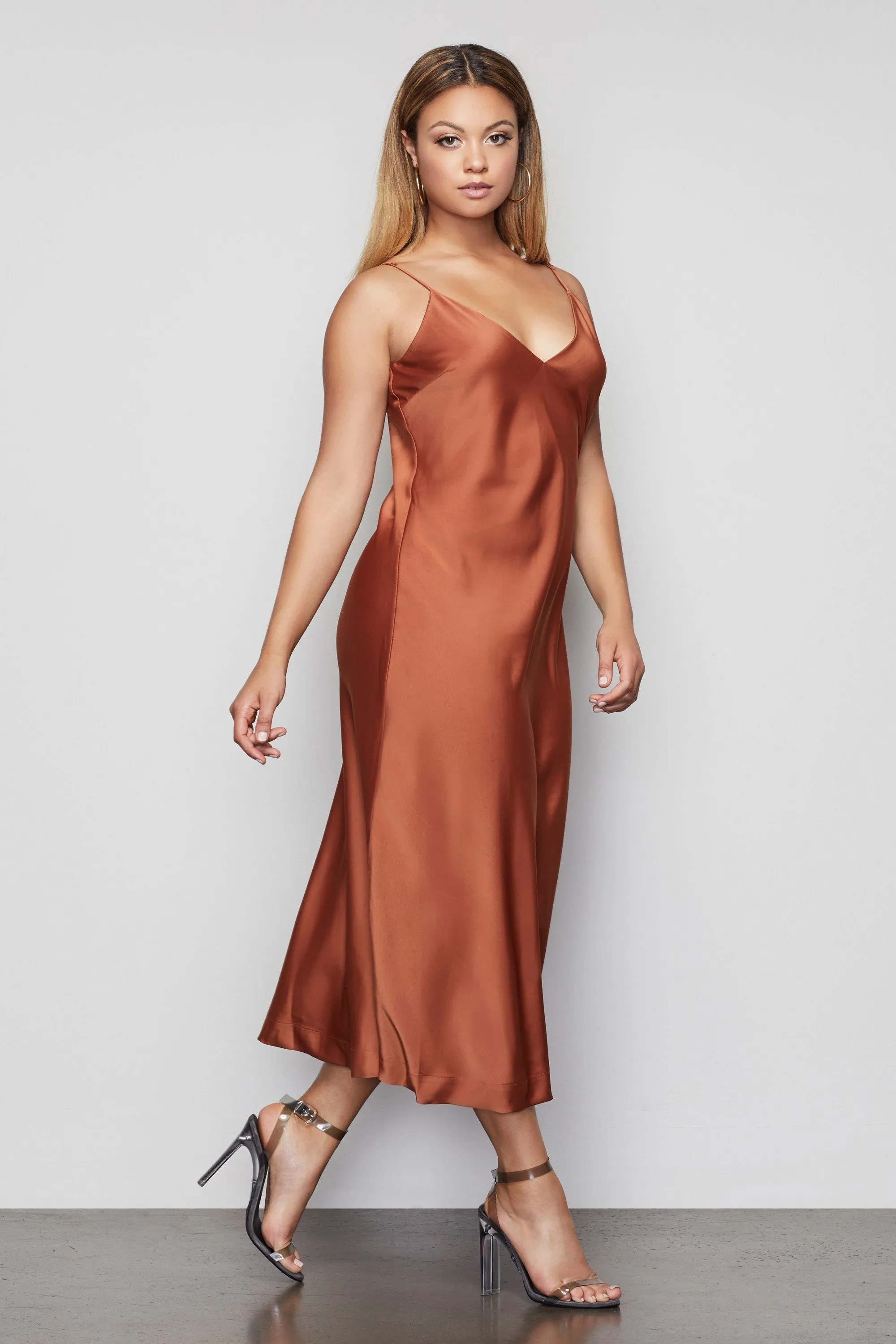 THE SATIN MIDI DRESS | COPPER001