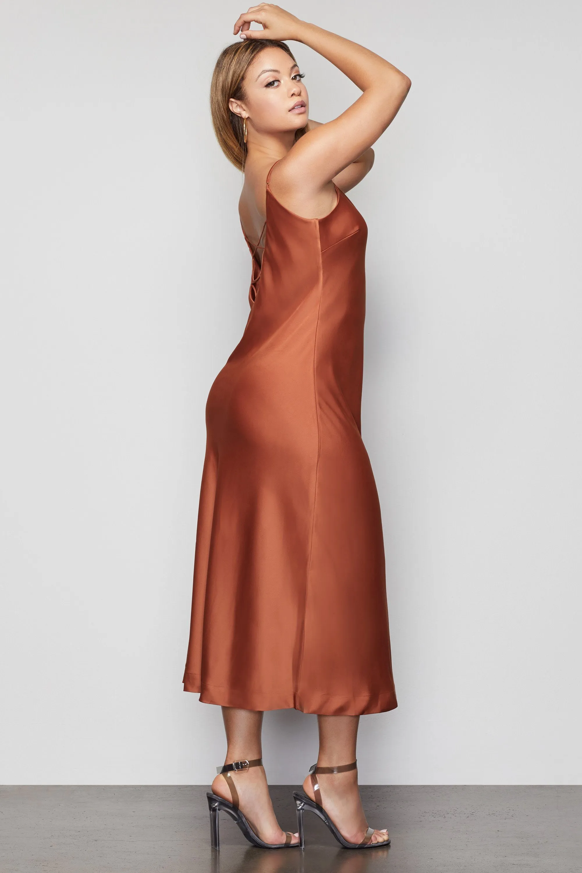 THE SATIN MIDI DRESS | COPPER001