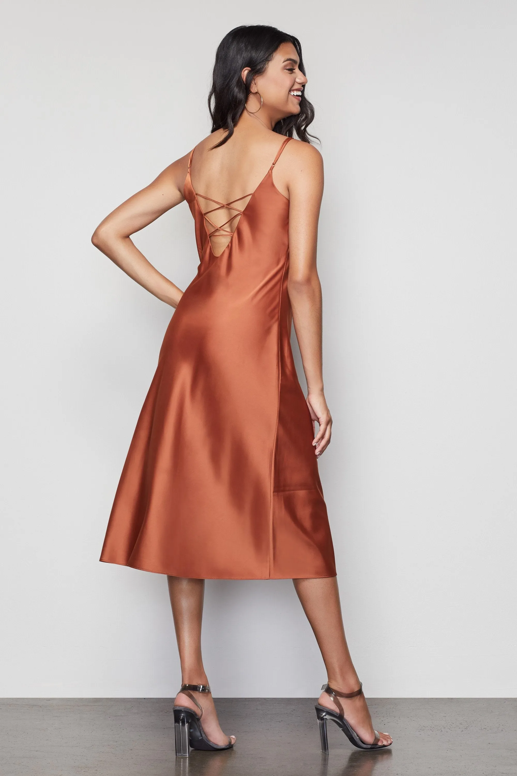 THE SATIN MIDI DRESS | COPPER001