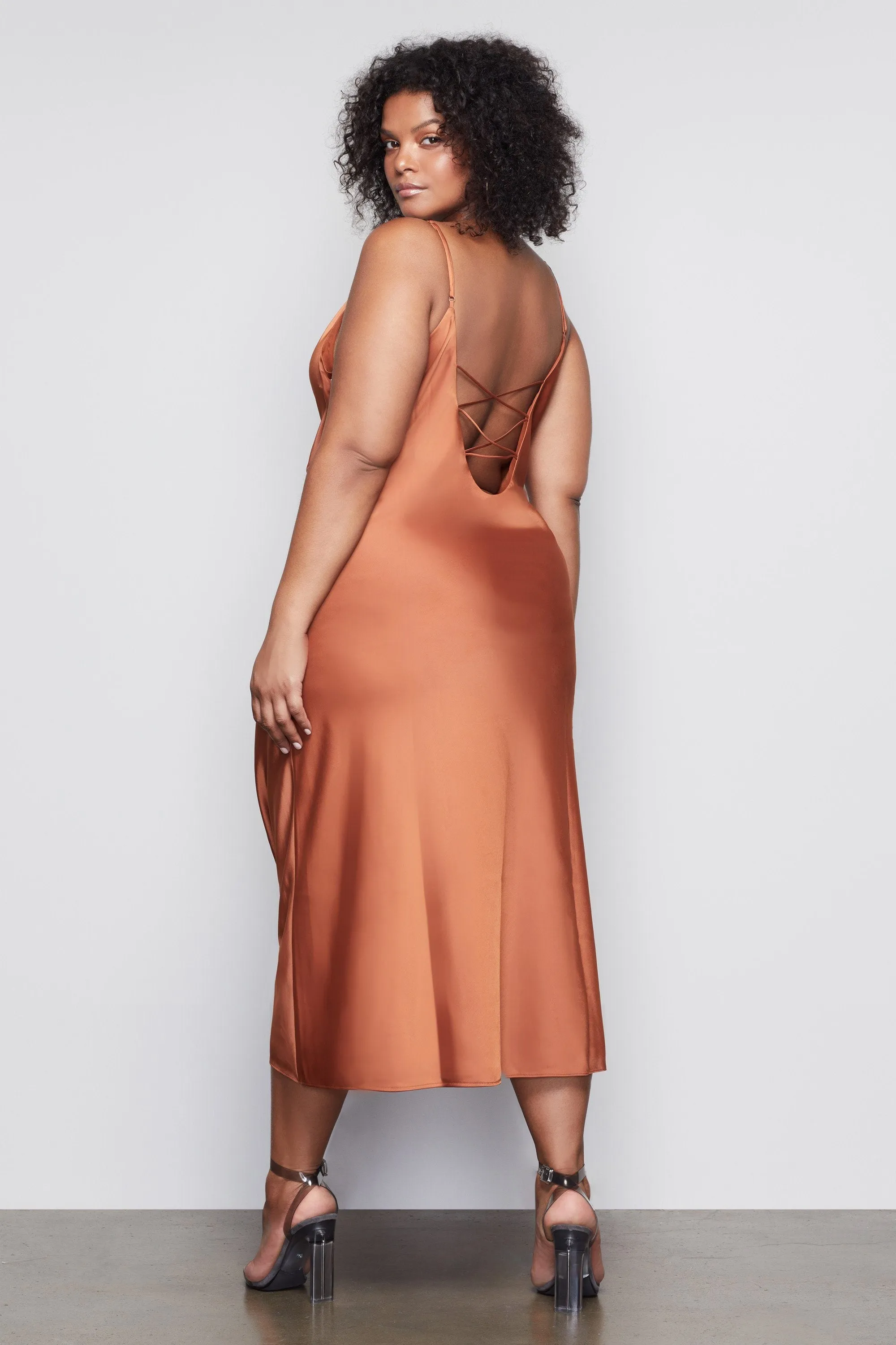 THE SATIN MIDI DRESS | COPPER001