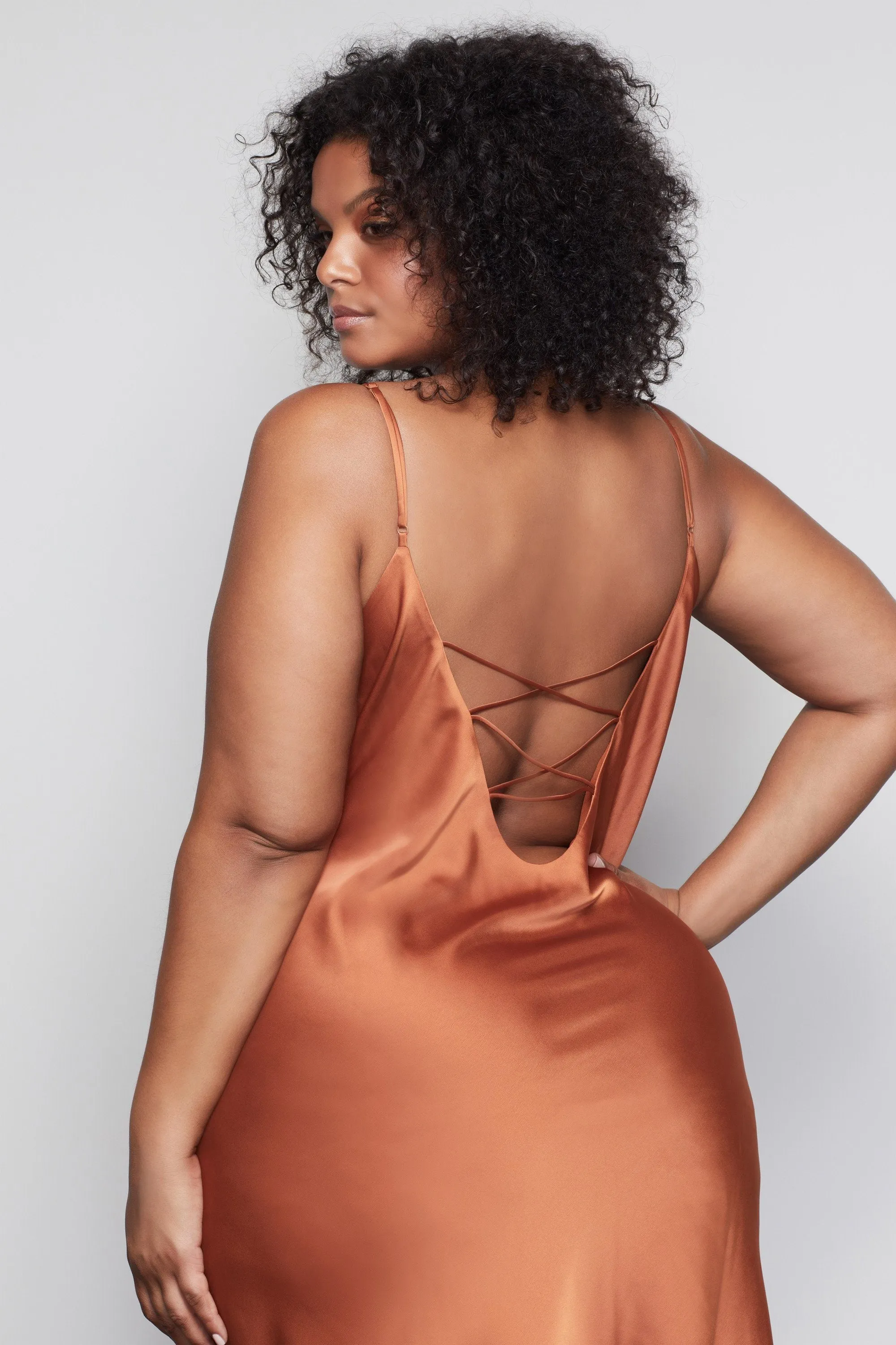 THE SATIN MIDI DRESS | COPPER001