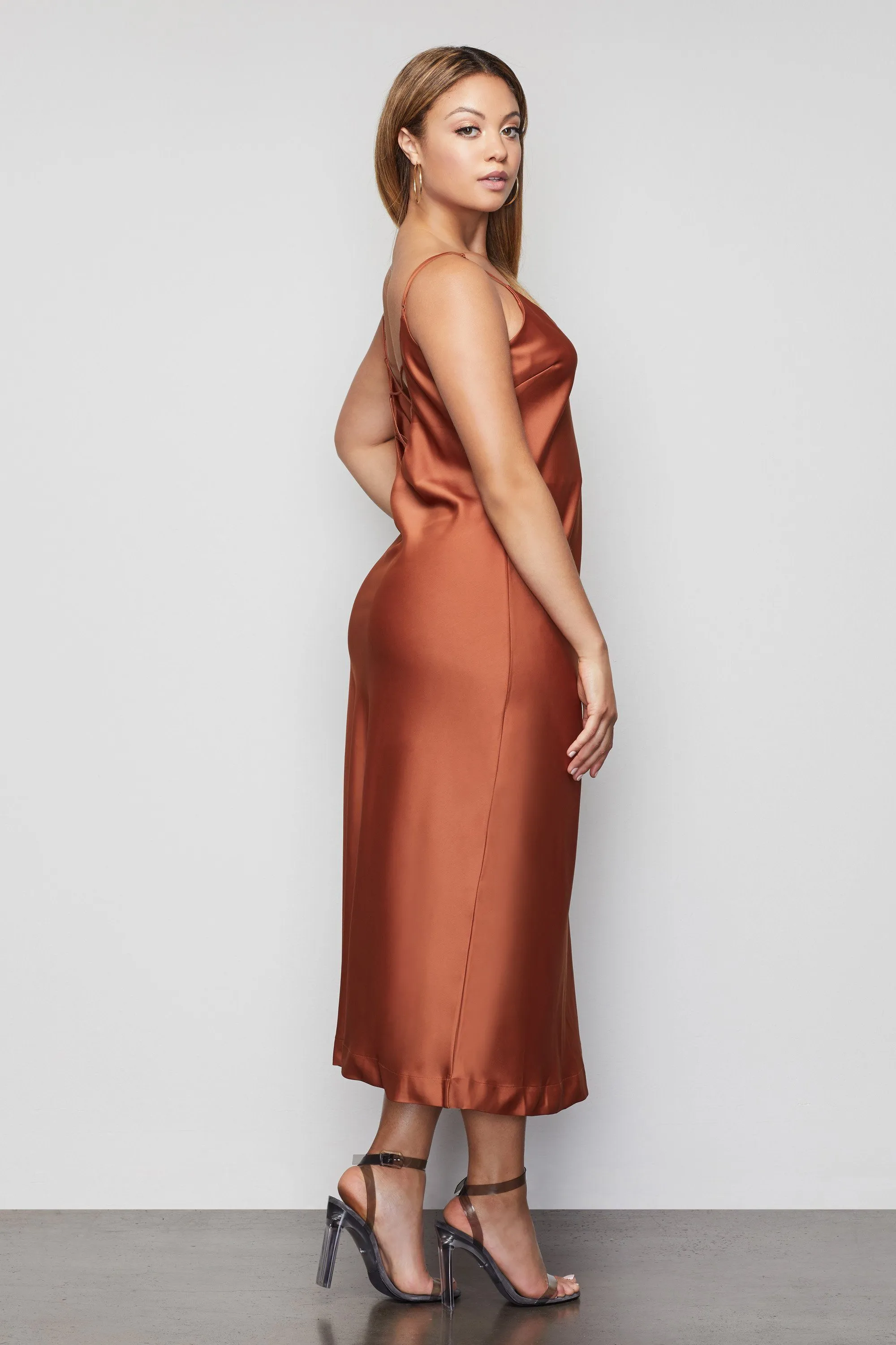 THE SATIN MIDI DRESS | COPPER001