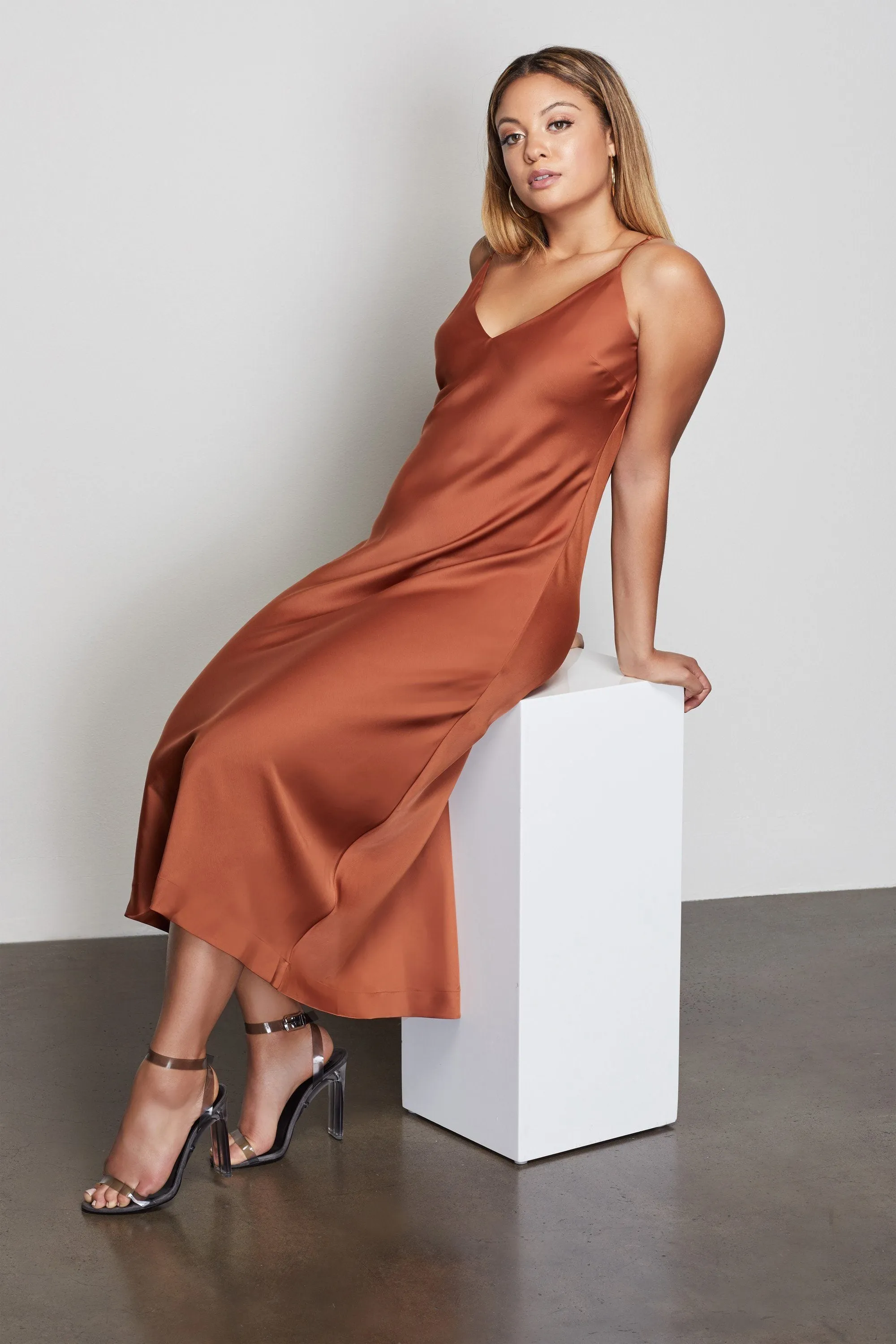 THE SATIN MIDI DRESS | COPPER001