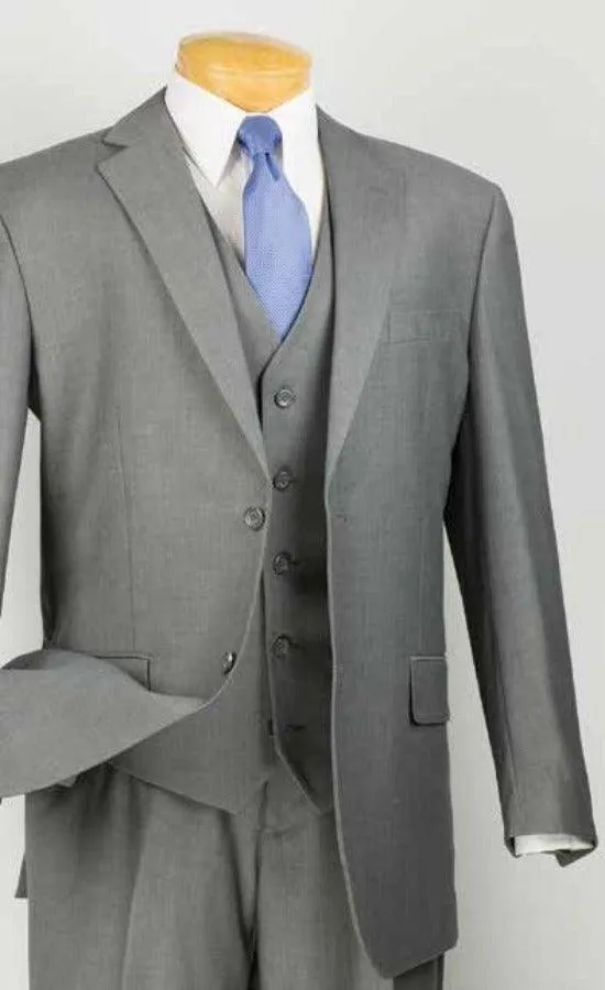 Three Piece Classic Fit Vested Suit Color Medium Gray