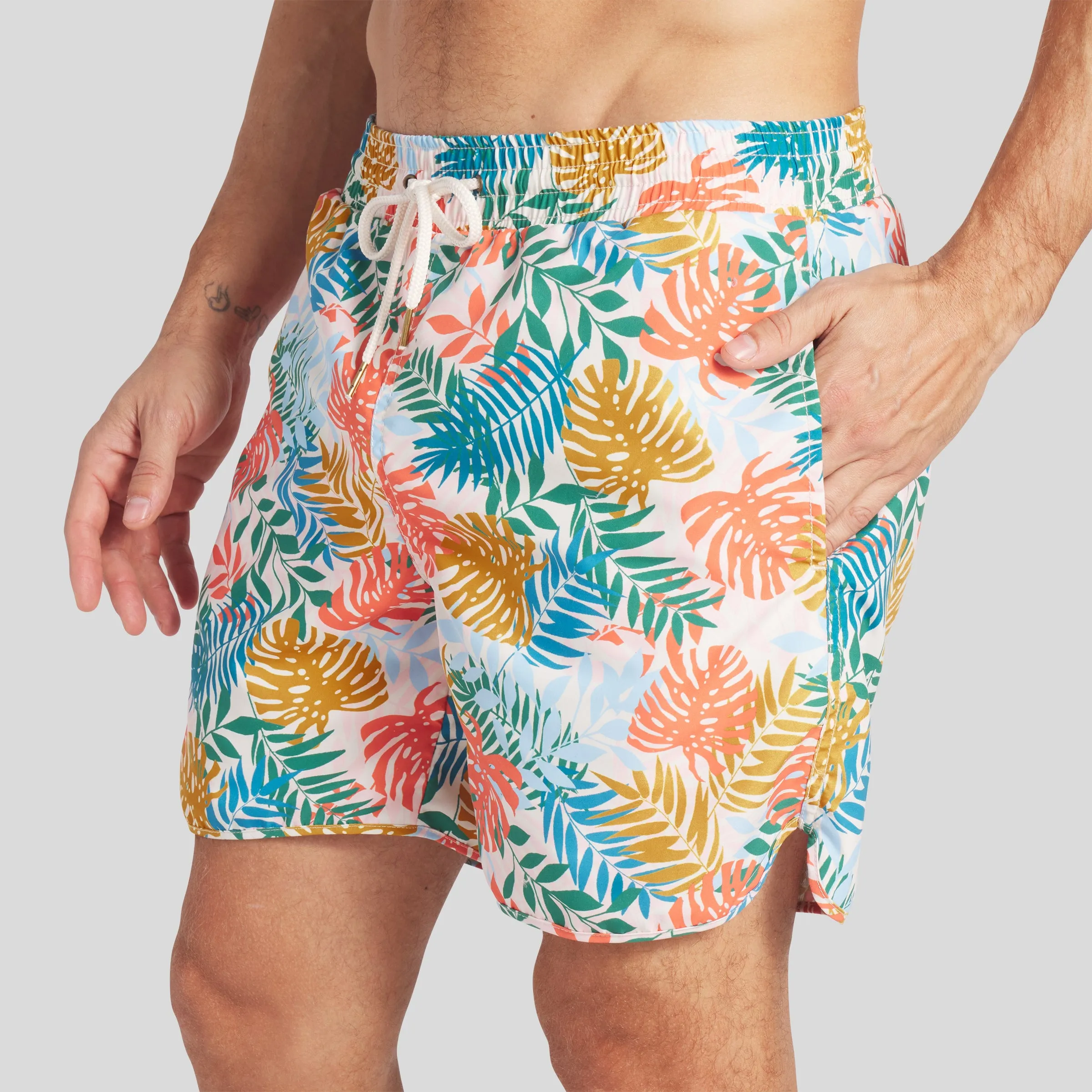 Tropical Leaf Eco Swim Trunk 6" - Multi Color