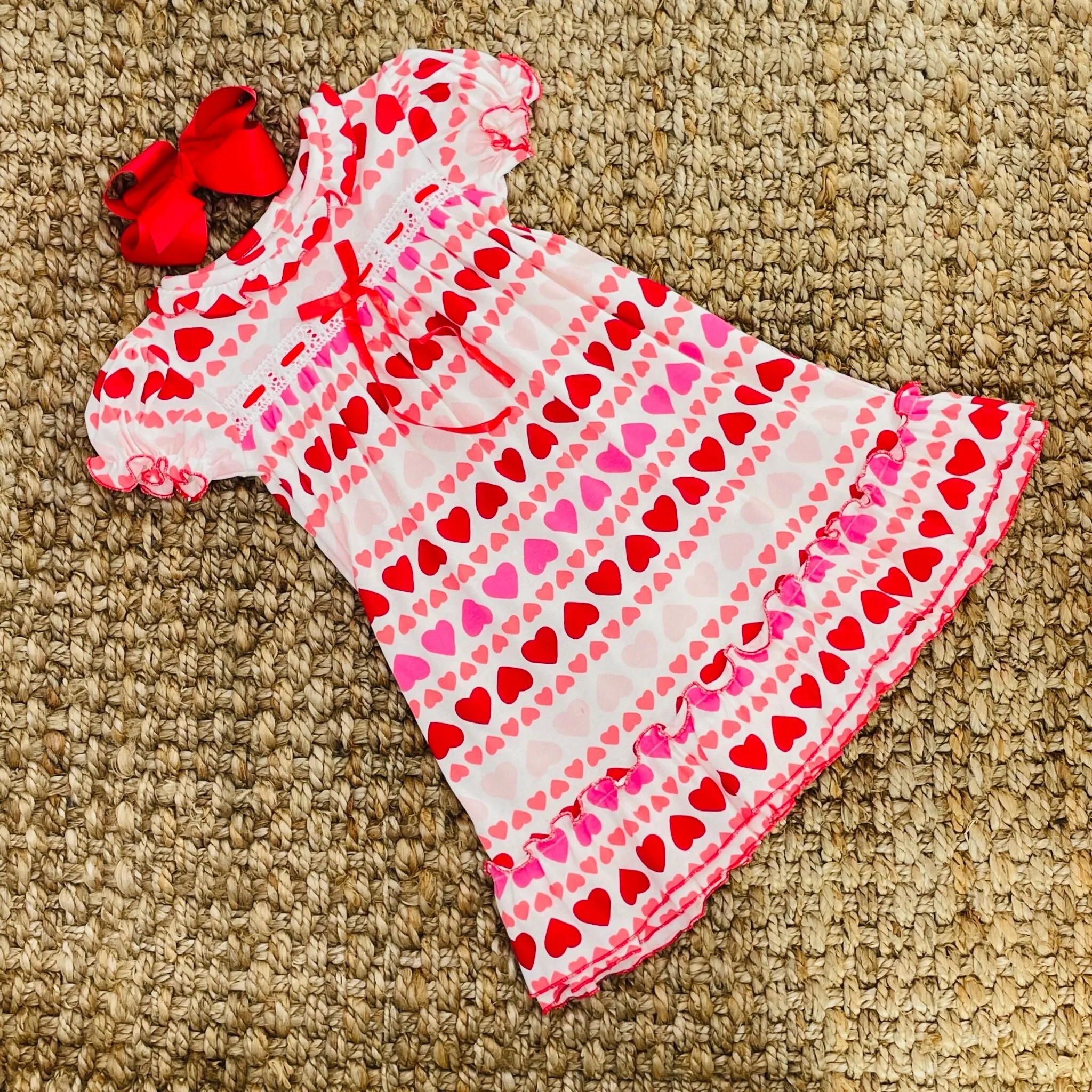 Valentine Nightgown in Knit Cotton- Red and Pink Hearts!