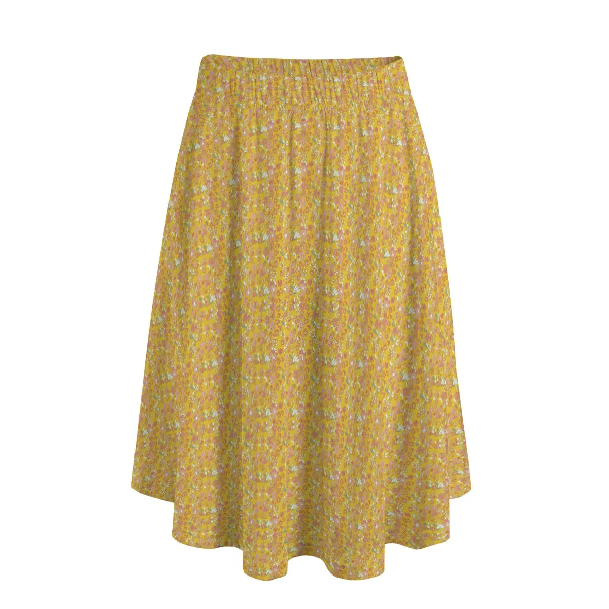 Vampire Art Edgy Trendsetter Maxi Skirt With Pockets - Retro Seventies Flowers in Yellow