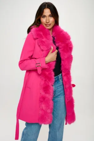 W438L2 - Vegan Wool Coat with Removeable Fur Detail