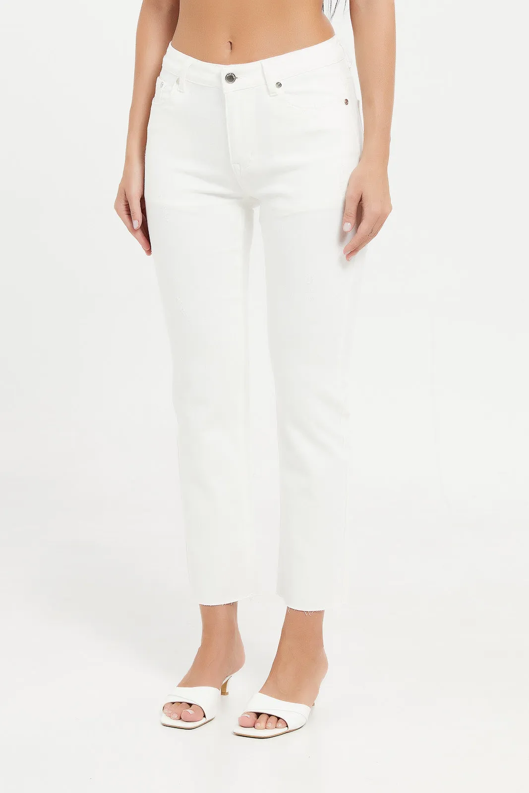 Women White Mid-Rise Waist Straight Fit Jeans