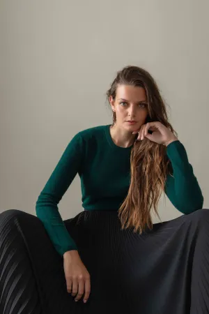 Women's Cashmere Crew Neck Jumper - Forest Green