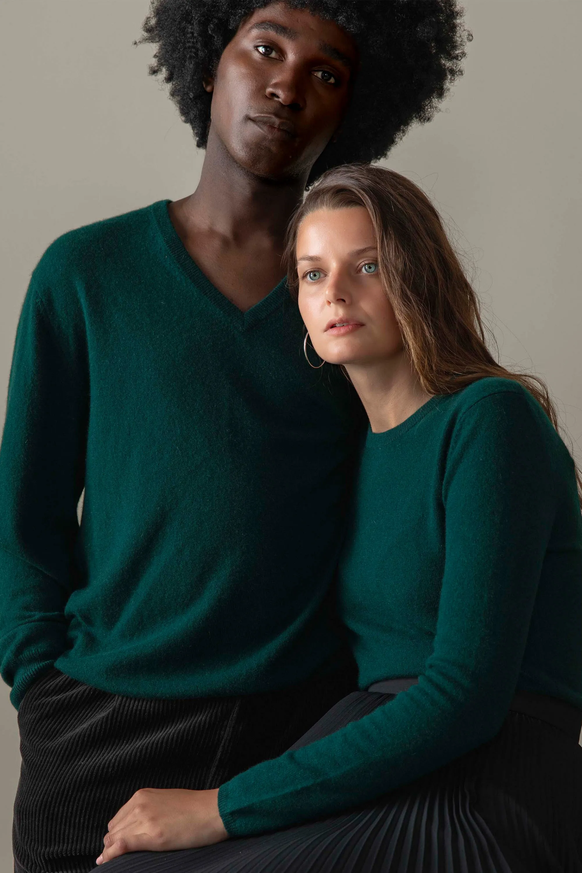 Women's Cashmere Crew Neck Jumper - Forest Green