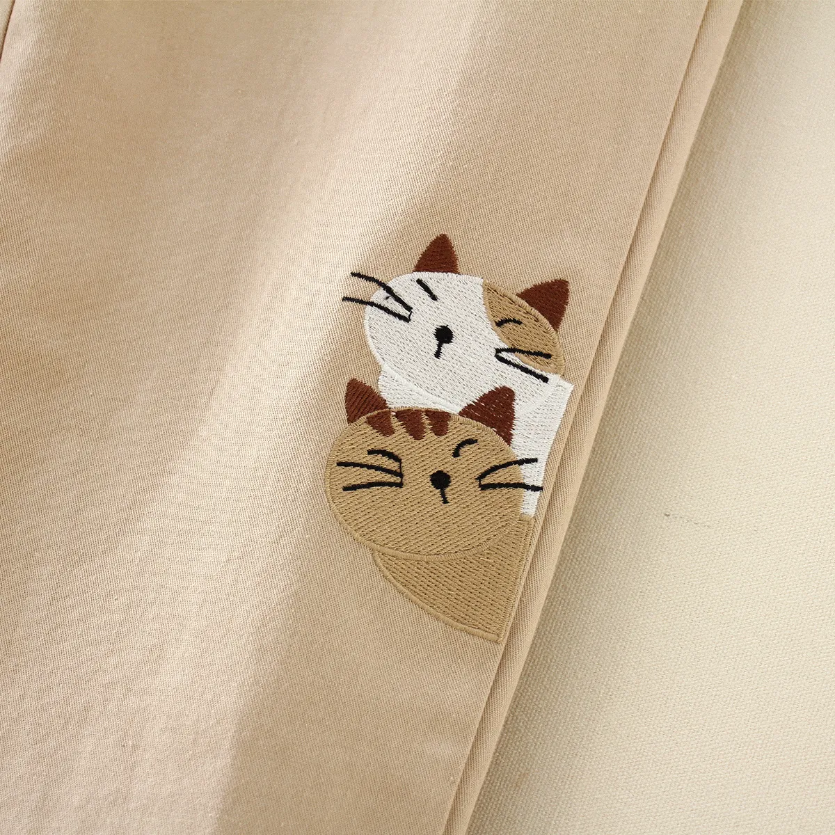 Women's Casual Cats Embroidered Pants With  Elastic