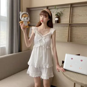 Women's Cute Bowknot  Lace Pajamas With Chest Pad