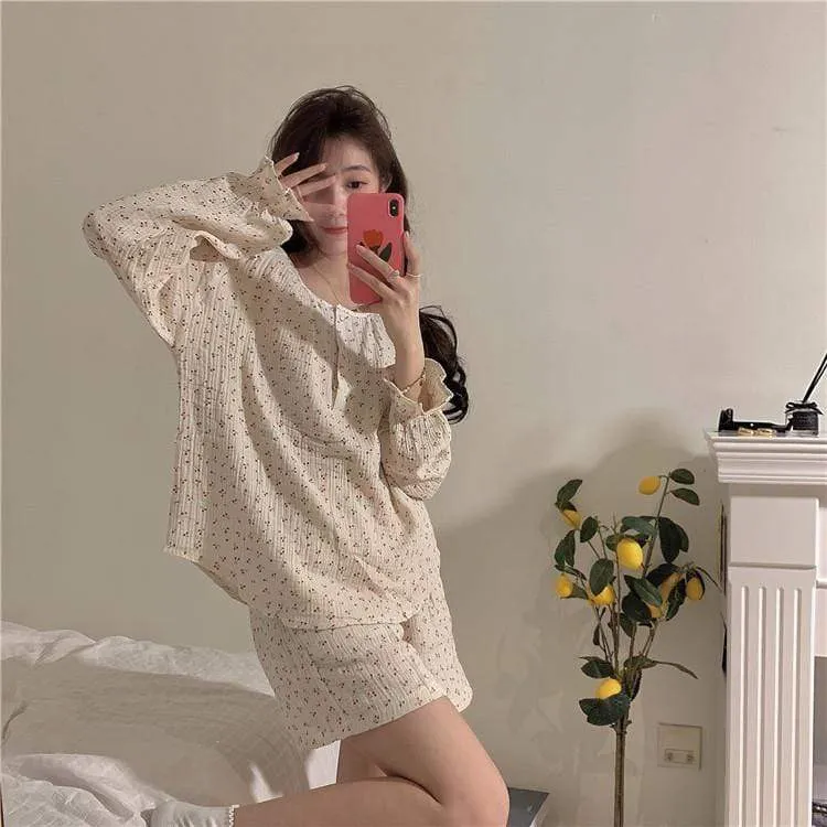 Women's Cute Cherry Printed Trumpet Sleeved Pajamas