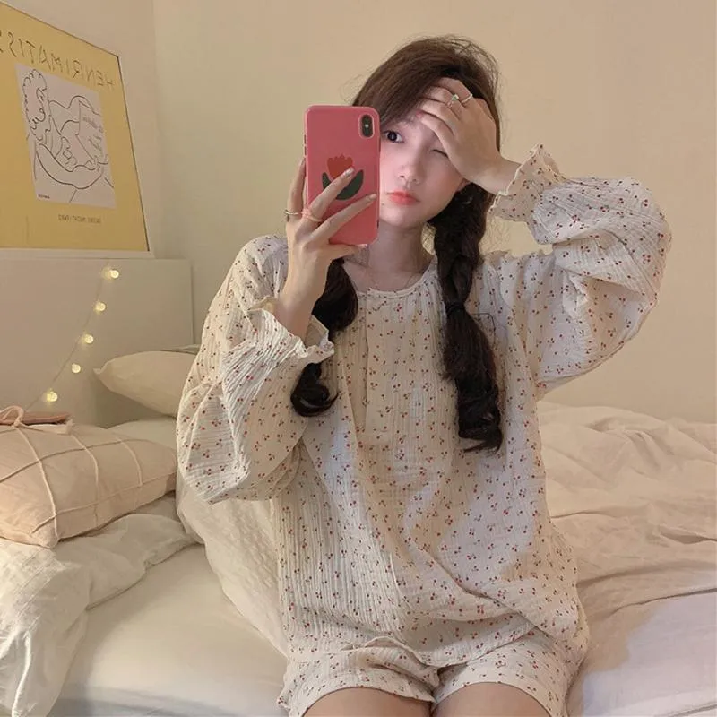 Women's Cute Cherry Printed Trumpet Sleeved Pajamas