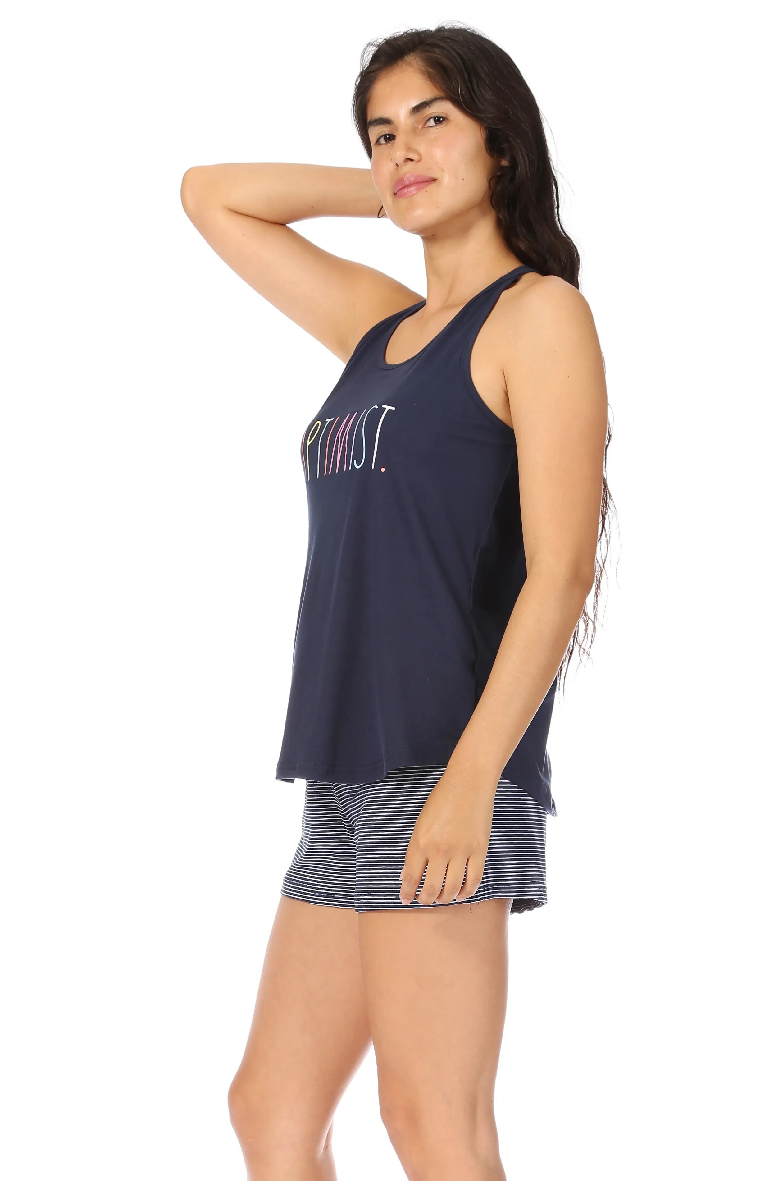 Women's "OPTIMIST" Racerback Tank and Drawstring Shorts Pajama Set