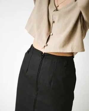 Zipper Skirt in Black Cotton Twill