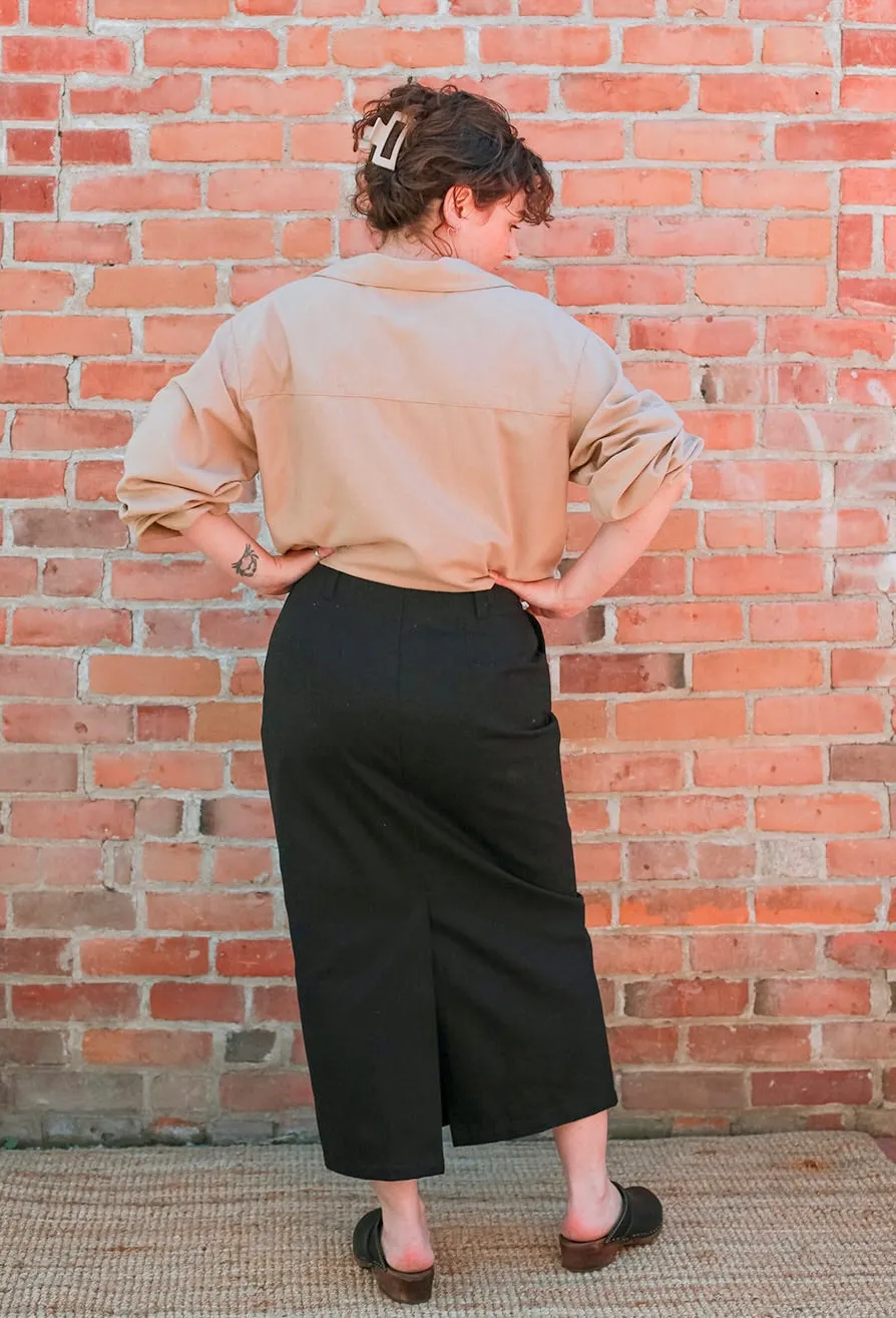 Zipper Skirt in Black Cotton Twill